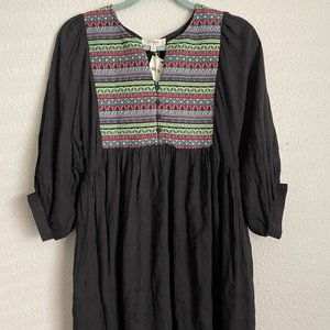 Umgee | S Black boho tunic dress multi color embroidery long sleeves